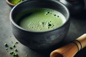 Chawan gris ecofikers con té matcha ceremonial y chasen